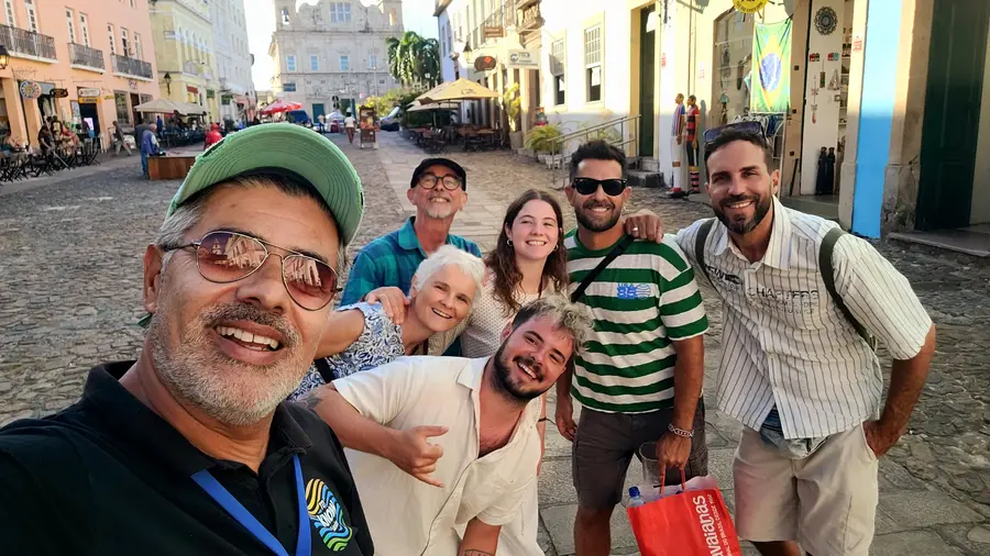 A group of travelers of different ages with our guide in the historic center