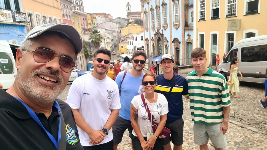 Our guide with a group of travelers on a street of the historic center